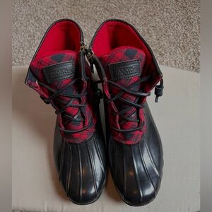 Sperry Black and Red Plaid Duck Boots